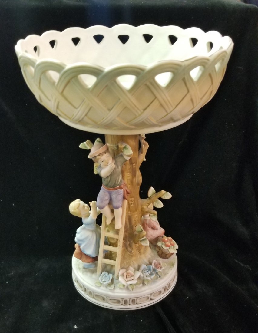 French Porcelain Figural Compote: French Porcelain Figural Compote 12"H x 9"W