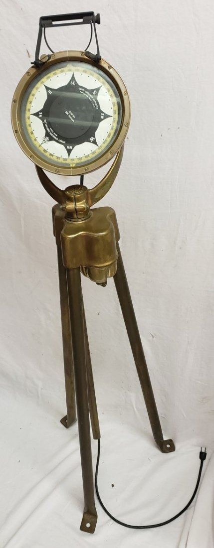 1919 Sperry Brass Gyro-Compass Repeater with Tripod: 1919 Sperry Brass Gyro-Compass Repeater with Tripod 57"H x 10"W