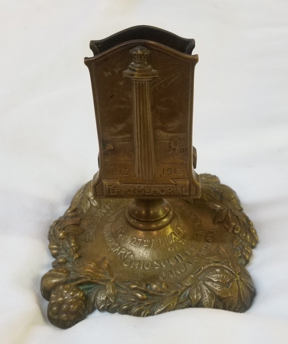 1913 Williams Bronze Match Holder Perry Memorial: 1913 Williams Bronze Match Holder Perry Memorial 4"W x 4"D x 5"H