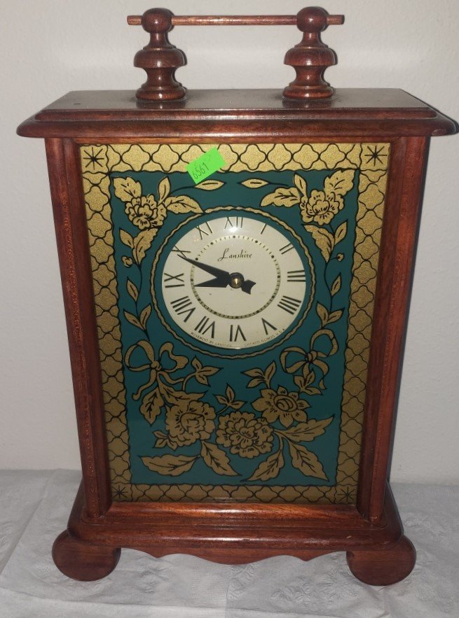 Carl Forslund Mahogany Reverse Painted Mantle Clock: Carl Forslund Mahogany Reverse Painted Mantle Clock Lanshire Self Starting 15"H x 10"W