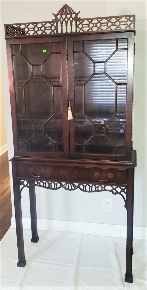 Fancy Robert W. Irwin Company Mahogany China Cabinet: Fancy Robert W. Irwin Company Mahogany China Cabinet 30.5"W x 13"D x 70"H