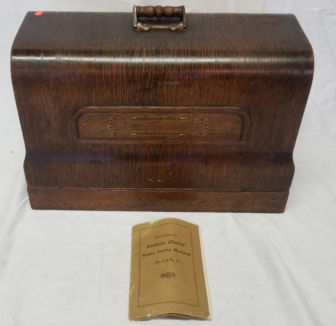 1917 Western Electric Rotary Sewing Machine w Oak Case: 1917 Western Electric Rotary Sewing Machine with Oak Case 13.5"H x 20"W x 9.5"D