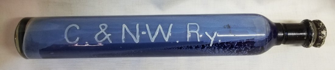 C & N W Ry Blue Glass Tube Grenade: C & N W Ry Blue Glass Tube Grenade 18"