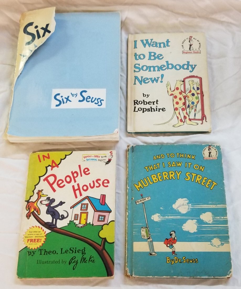 4 Dr. Seuss Children's Books: 4 Dr. Seuss Children's Books (1957 To Think I Saw It On Mulberry Street, 1968 I Want To Be Somebody New, 1972 In A People House and 1991 Six by Seuss-Missing Cover)