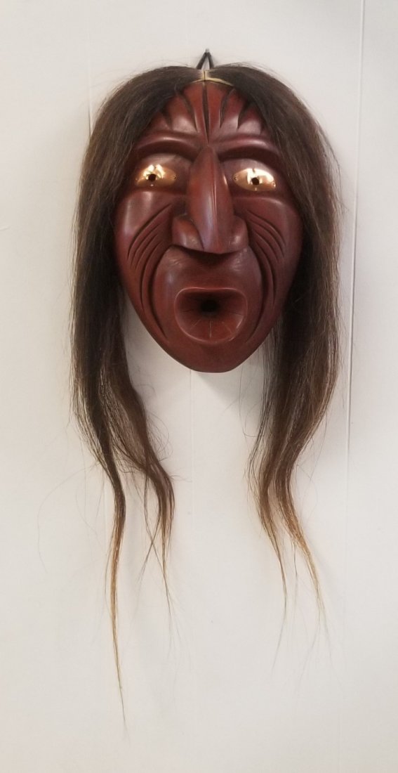Blower Mask Carved Wood False Face by Gene Thomas: Blower Mask Carved Wood False Face by Gene Thomas 11"L x 8"W
