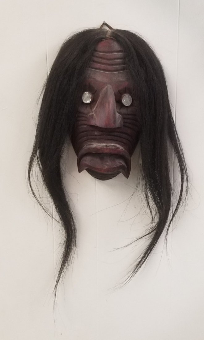 Blind False Face Carved Wood Mask by Mohawk Nation: Blind False Face Carved Wood Mask by Mohawk Nation, Turtle Tribe 12.5"L x 7"W