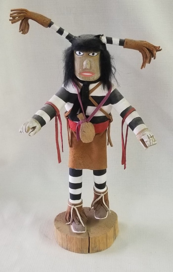 Kachina Carved Wood Doll Hand Painted Signed Hano Clown: Kachina Carved Wood Doll Hand Painted Signed Hano Clown F. G. 11"