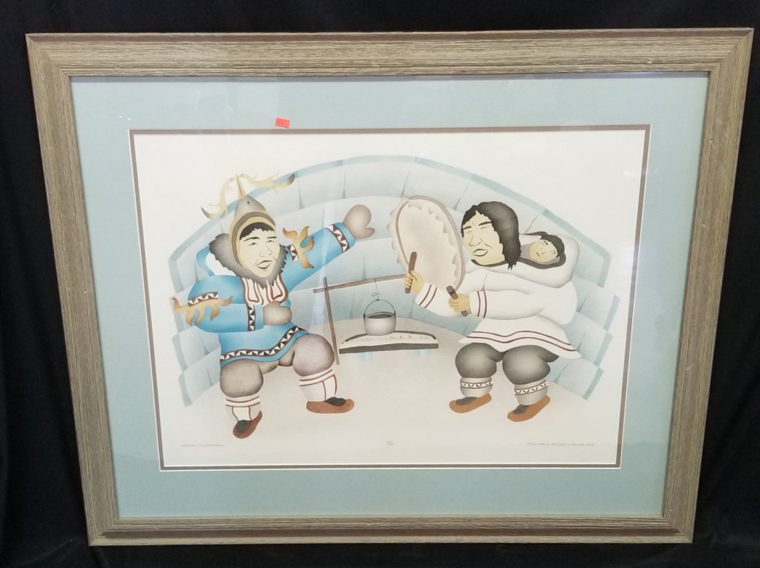 "Learning to Drum Dance" Alaskan Art Signed: "Learning to Drum Dance" Alaskan Art Signed and Numbered 47/50 by M. Nigiyok, L. Nigiyok and L. Nigiyok 40" x 33"