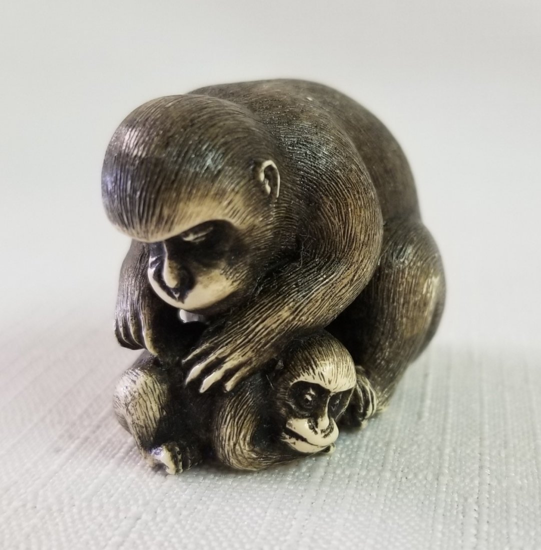 Carved Bone Monkeys Signed PEM: Carved Bone Monkeys Signed PEM 1" x 1.5"