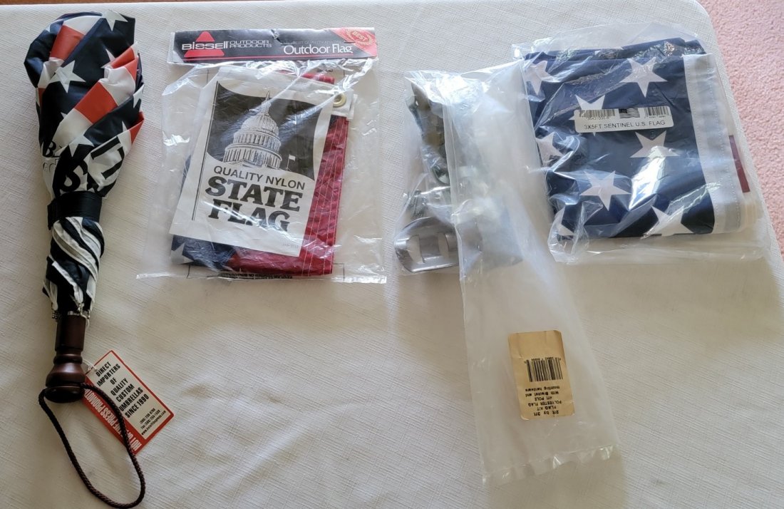 Sentinel US Flag, New Nylon State Flag, Flag Pole: 3' x 5' Sentinel US Flag, New Nylon State Flag, Flag Pole Brackets, New Flag Umbrella