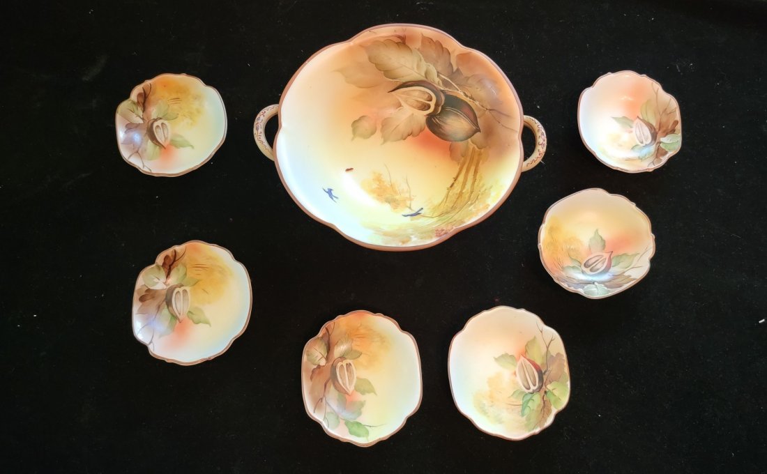 Nippon Hand Painted Nut Bowl Set: Nippon Hand Painted Nut Bowl Set (Bowls 6.5" and 4 Nut Dishes 3")