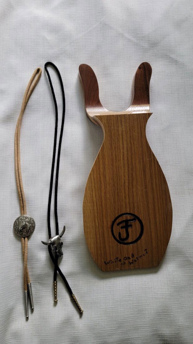 2 Bolo Neckties, Black Oak and Walnut Boot Jack: 2 Bolo Neckties, Black Oak and Walnut Boot Jack