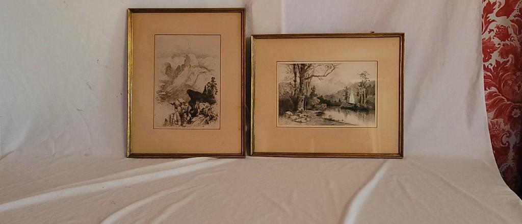 Thomas Moran & Julian Rix Etchings: "The Half Dome View From Moran Point" Etching by Thomas Moran & "Trinity Peaks" Etching by Julian Rix