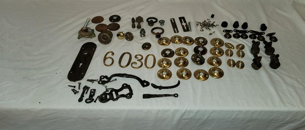 Vintage Hardware: Vintage Hardware to include Victorian Brass Backplate, Lamp Finials, Brass Back Plates, Casters, Knobs and Handles