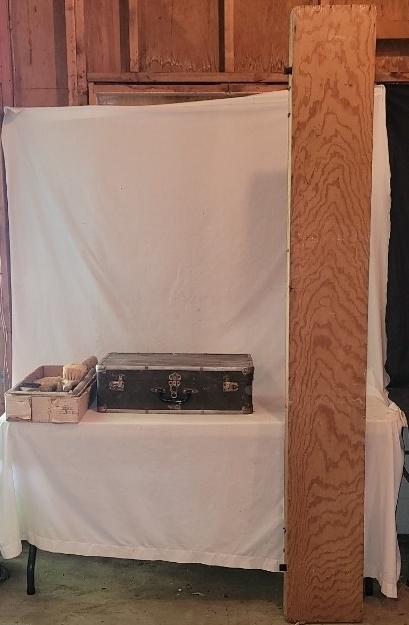 Wallpaper Table and Brushes: Wallpaper Table, Vintage Suitcase with Brushes, Tools and Scissors