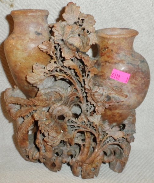 9" Soapstone Double Vase: 9" Soapstone Double Vase