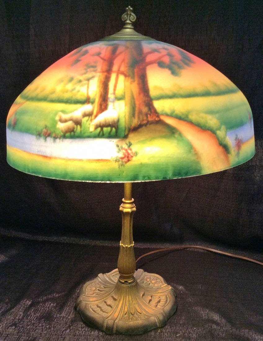 Reverse Painted Lamp Pittsburgh?: Reverse Painted Lamp Pittsburgh? (Unsigned)