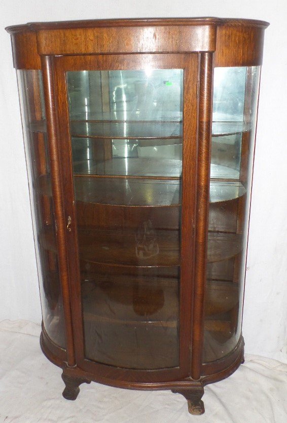 Oak Curved Glass China Cabinet: 43"x68"x16" Oak Curved Glass China Cabinet