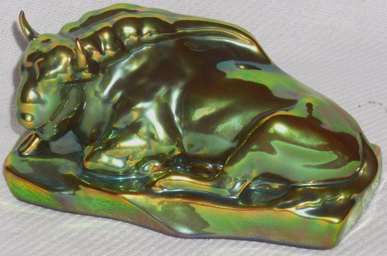 Zsolnay Iridescent Buffalo: 9"x5" Zsolnay Iridescent Buffalo