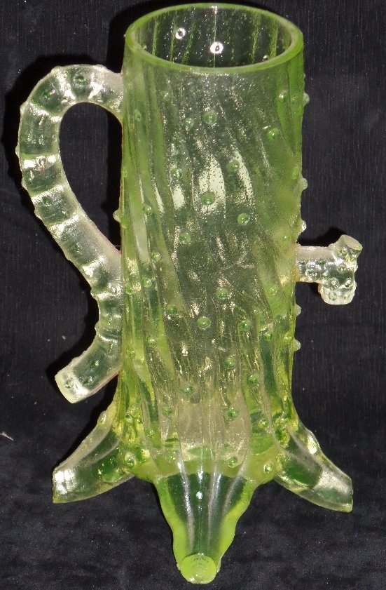 Vaseline Handled Vase: 6" Vaseline Handled Vase