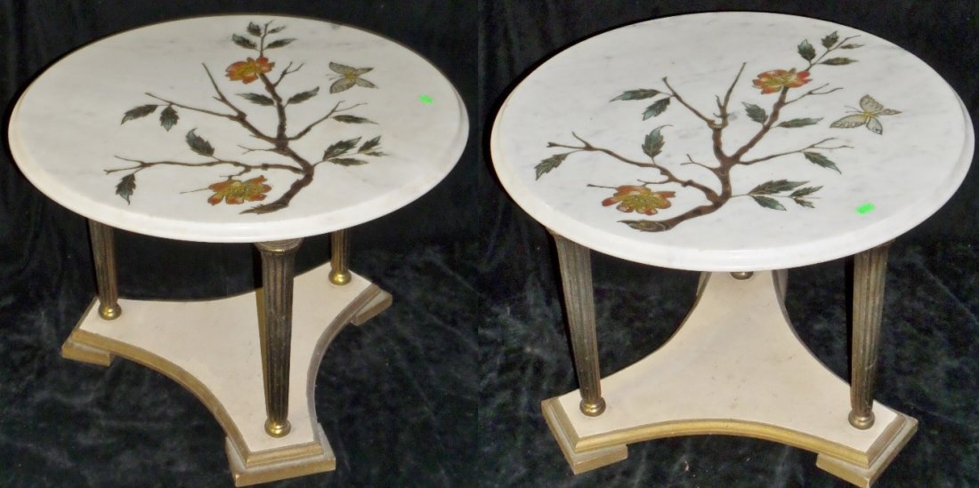 Hand Painted Marble Top Side Tables: 2-17"Hx22"W Hand Painted Marble Top Side Tables Made in Italy