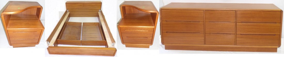 4 Piece Mid Century Modern Sun Cabinet Teakwood Bdm Set: 4 Piece Mid Century Modern Sun Cabinet Teakwood Bedroom Set