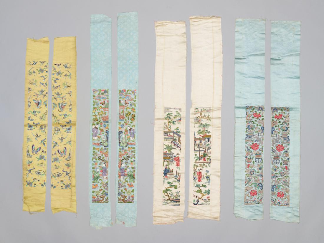 FOUR PAIRS OF CHINESE SILK SLEEVE BANDS, QING DYNASTY (1 of 4)