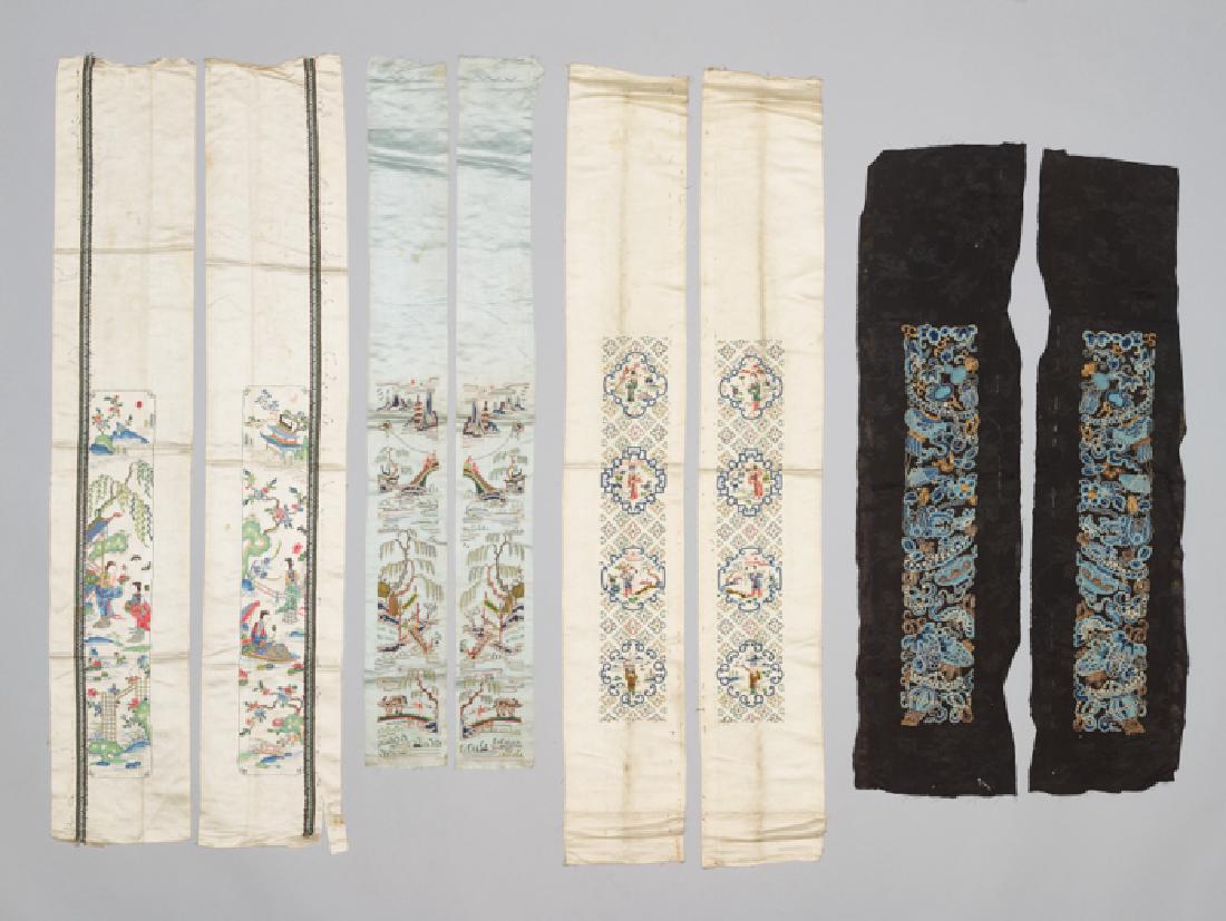 FOUR PAIRS OF CHINESE SILK SLEEVE BANDS, QING (1 of 5)