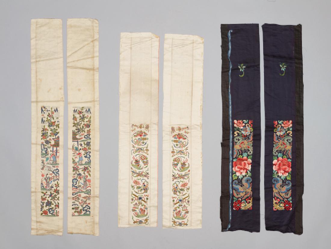 THREE PAIRS OF CHINESE SILK SLEEVE BANDS, QING (1 of 4)