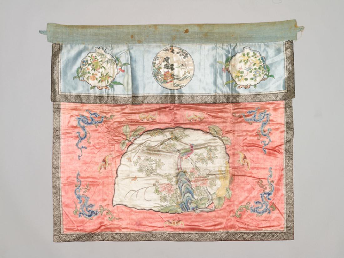 A RARE HAND PAINTED SILK ALTAR FRONTAL, 19 th  CENTURY (1 of 4)