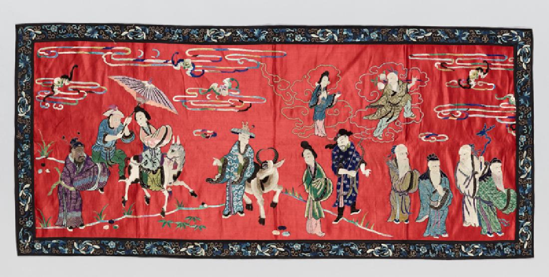 A COLORFUL SILK EMBROIDERY WITH LUCKY GODS, BAXIAN, (1 of 4)