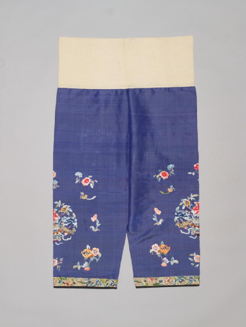 A BLUE SILK KU LADY'S TROUSERS WITH EMBROIDERY, 1920s (1 of 4)