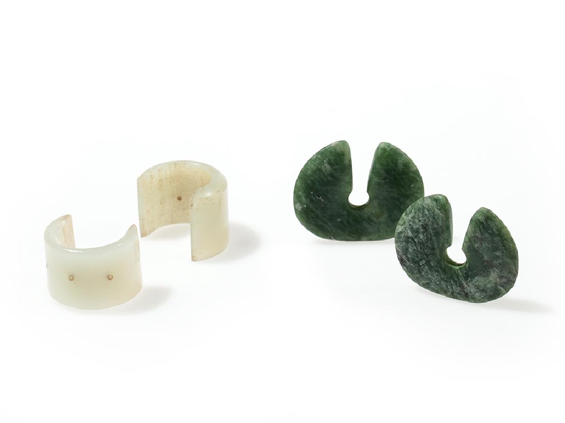 FOUR JADE ORNAMENTS IN WHITE AND GREEN (1 of 9)