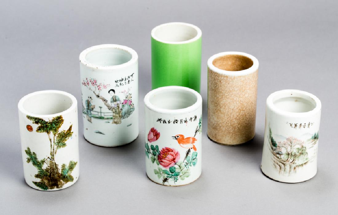 SIX CHINESE PORCELAIN BRUSH CUPS (1 of 3)