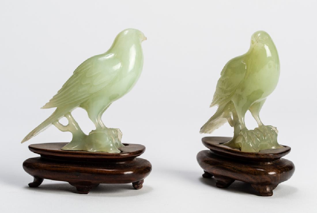 AN ATTRACTIVE PAIR OF JADEITE BIRDS ON STANDS (1 of 3)