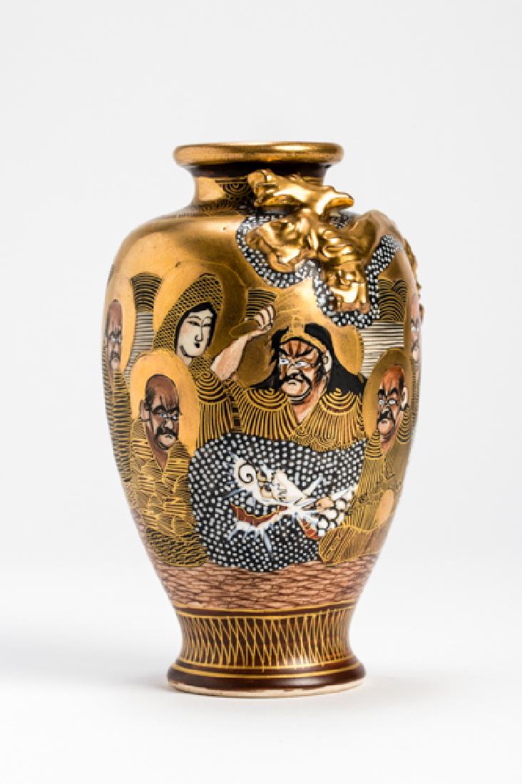 A SATSUMA VASE WITH LUOHANS AND DRAGON (1 of 5)