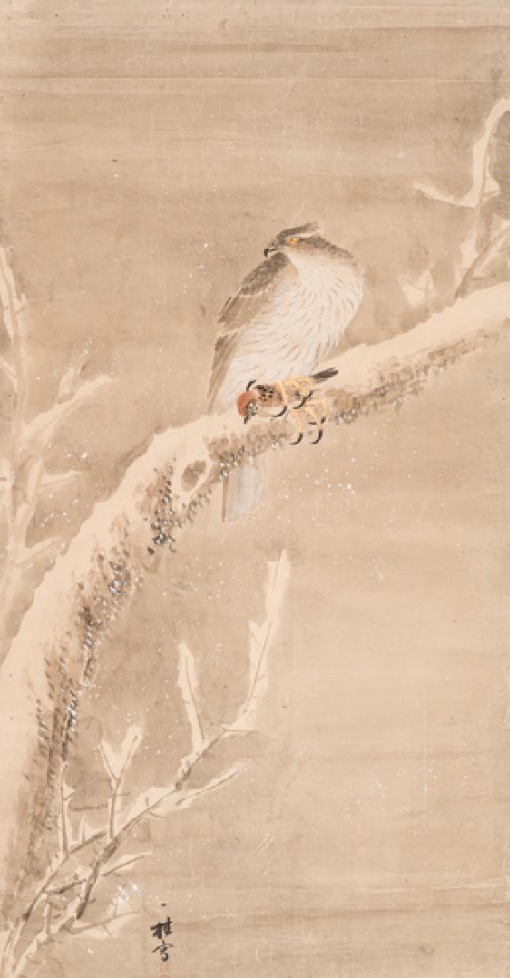 A PAINTING OF A FALCON WITH SPARROW (1 of 2)