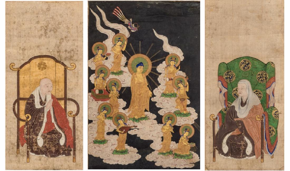 A SET OF THREE JAPANESE SCROLLS WITH BODDHISATTVA (1 of 4)