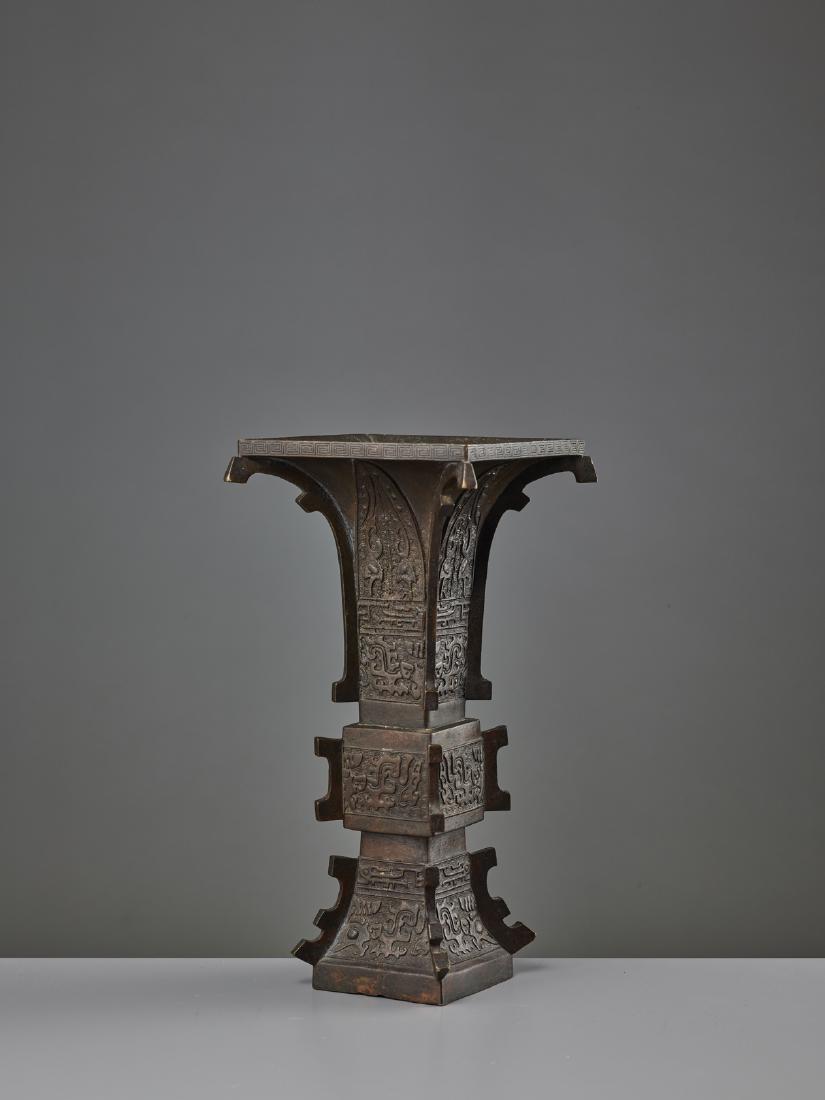 AN ARCHAISTIC BRONZE VASE, GU, YUAN DYNASTY (1 of 8)