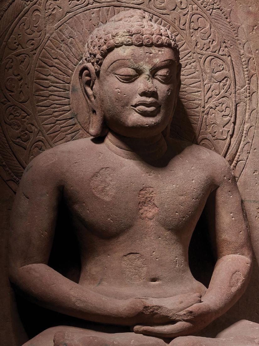 AN IMPORTANT SANDSTONE STELE OF MAHAVIRA, 16-18c. (1 of 17)
