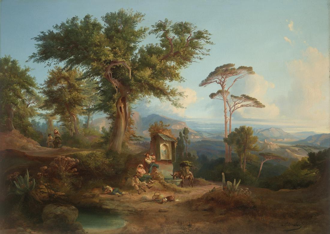 PETER CONRAD SCHREIBER, 'ITALIAN LANDSCAPE': PETER CONRAD SCHREIBER (1816-1894), OIL ON CANVAS 'ITALIAN LANDSCAPE' Peter Conrad Schreiber (1816-1894) Oil on canvas, relined Germany/Italy, mid-19th century This work by Peter Conrad Schreiber depi