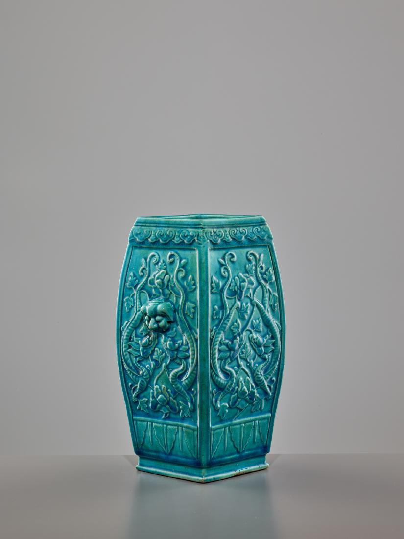A MOLDED TURQOISE GLAZE BISQUE PORCELAIN VASE, 19c. (1 of 11)