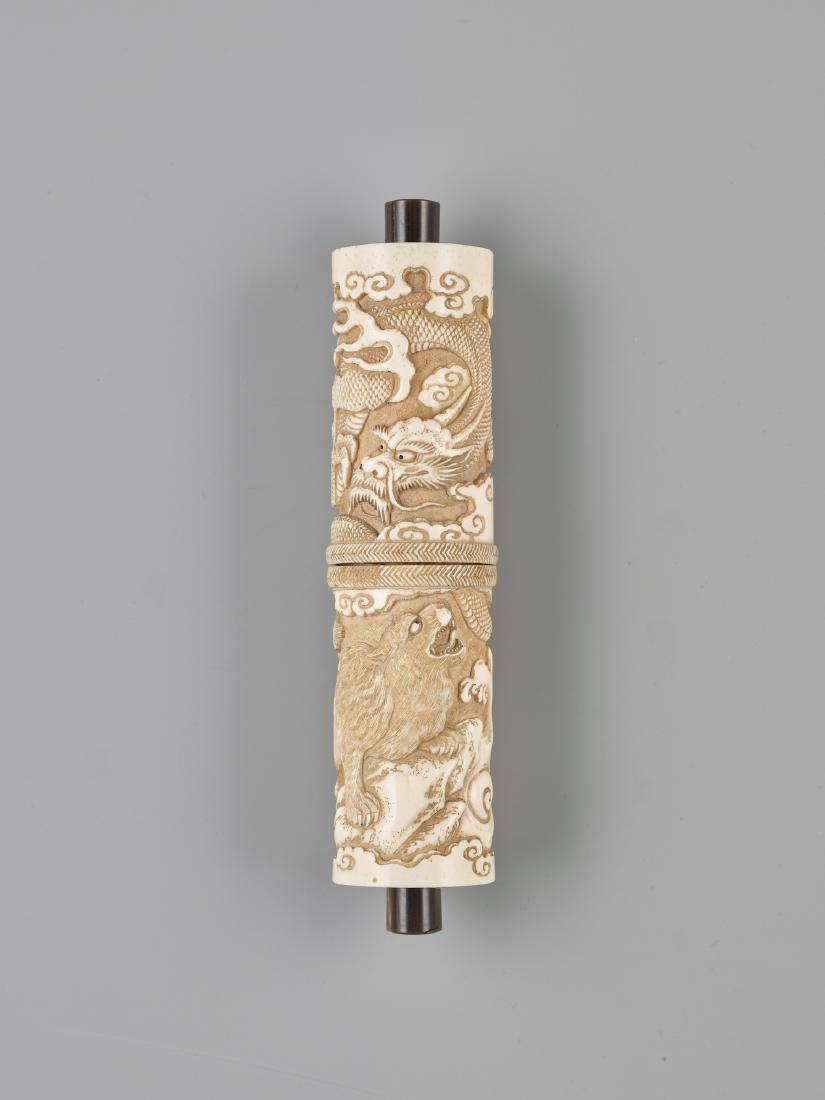 A JAPANESE STAG ANTLER SCROLL CASE FOR A BUDDHIST SUTRA (1 of 12)