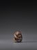 A WOOD NETSUKE OF A GROOMING MONKEY SIGNED OKATOMO - 5