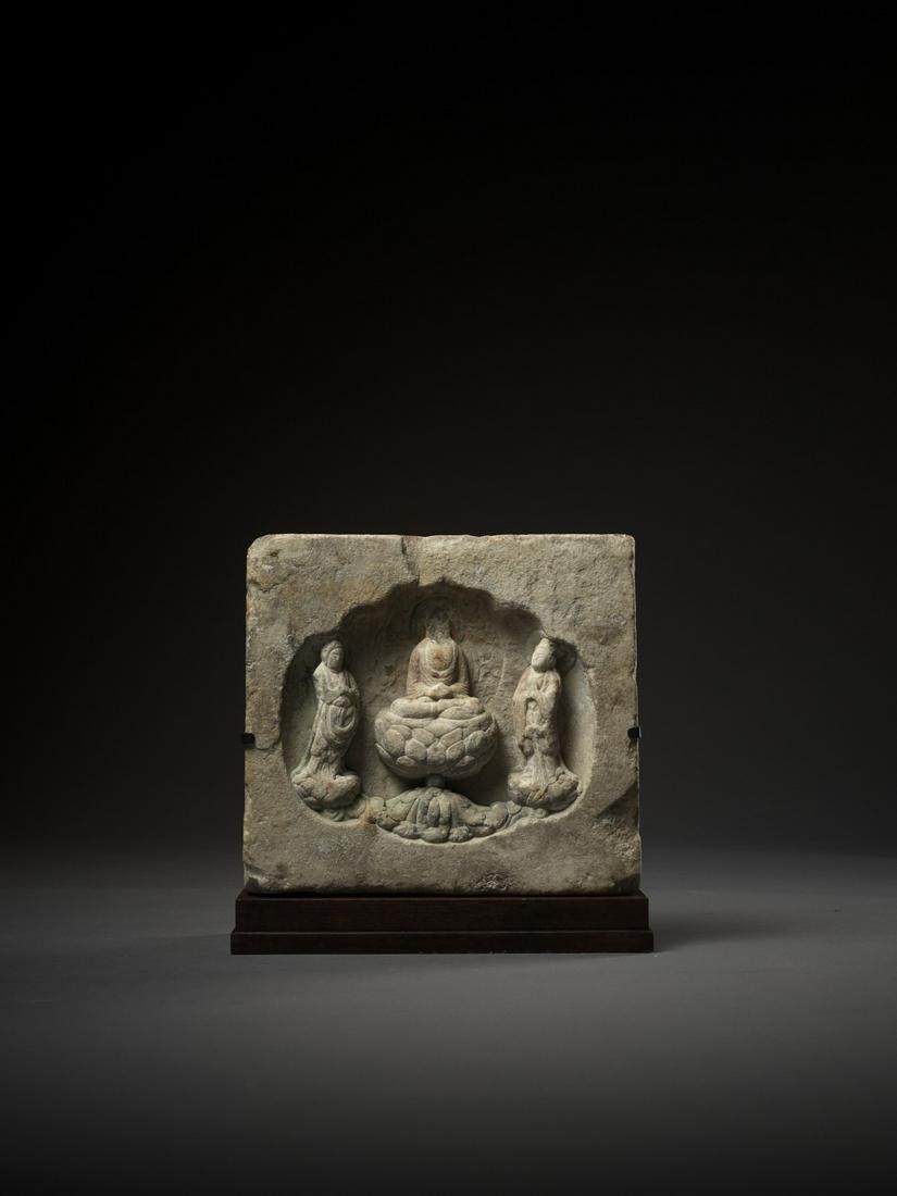 A WHITE MARBLE BUDDHIST STELE, (1 of 11)
