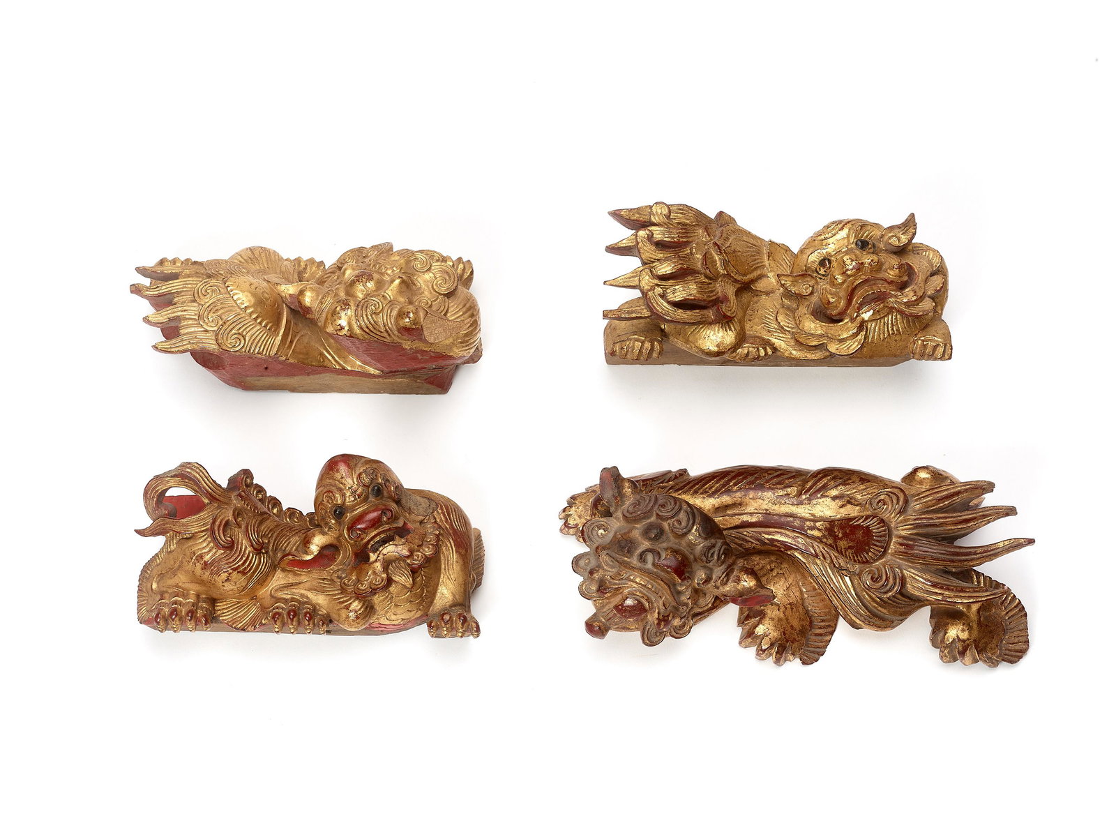 4 GILT LACQUERED BUDDHIST LION WALL HANGINGS (1 of 3)