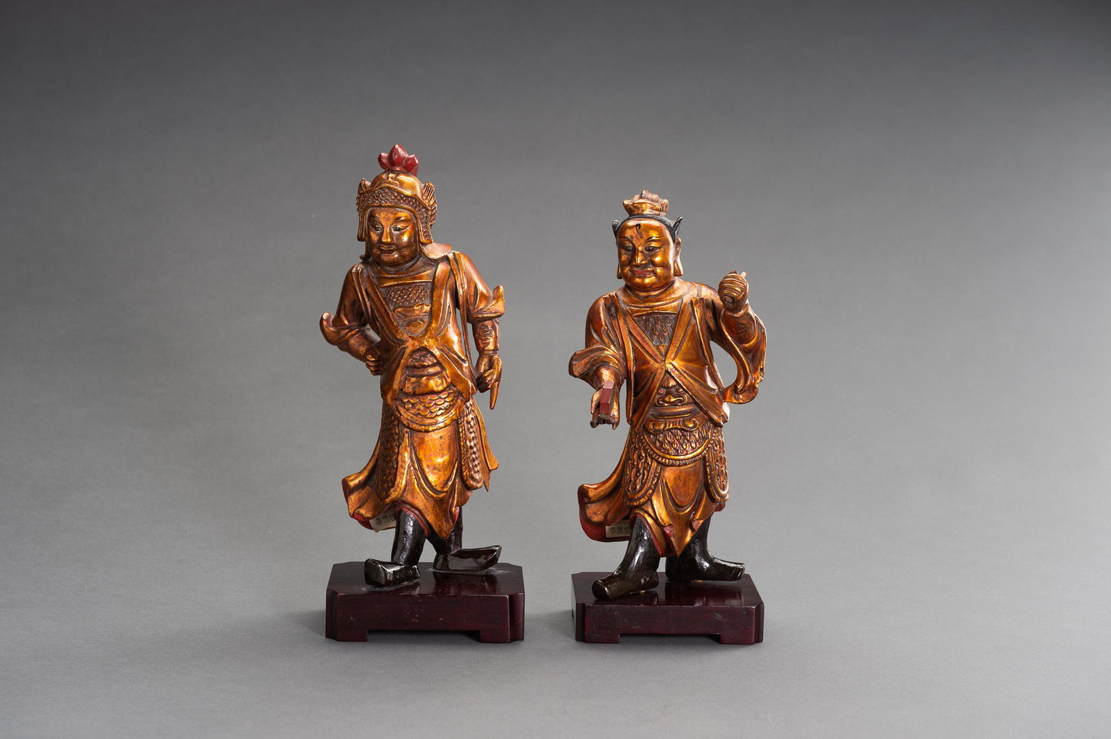 2 GILT-LACQUERED 'HEAVENLY GUARDIAN' WOOD FIGURES (1 of 9)