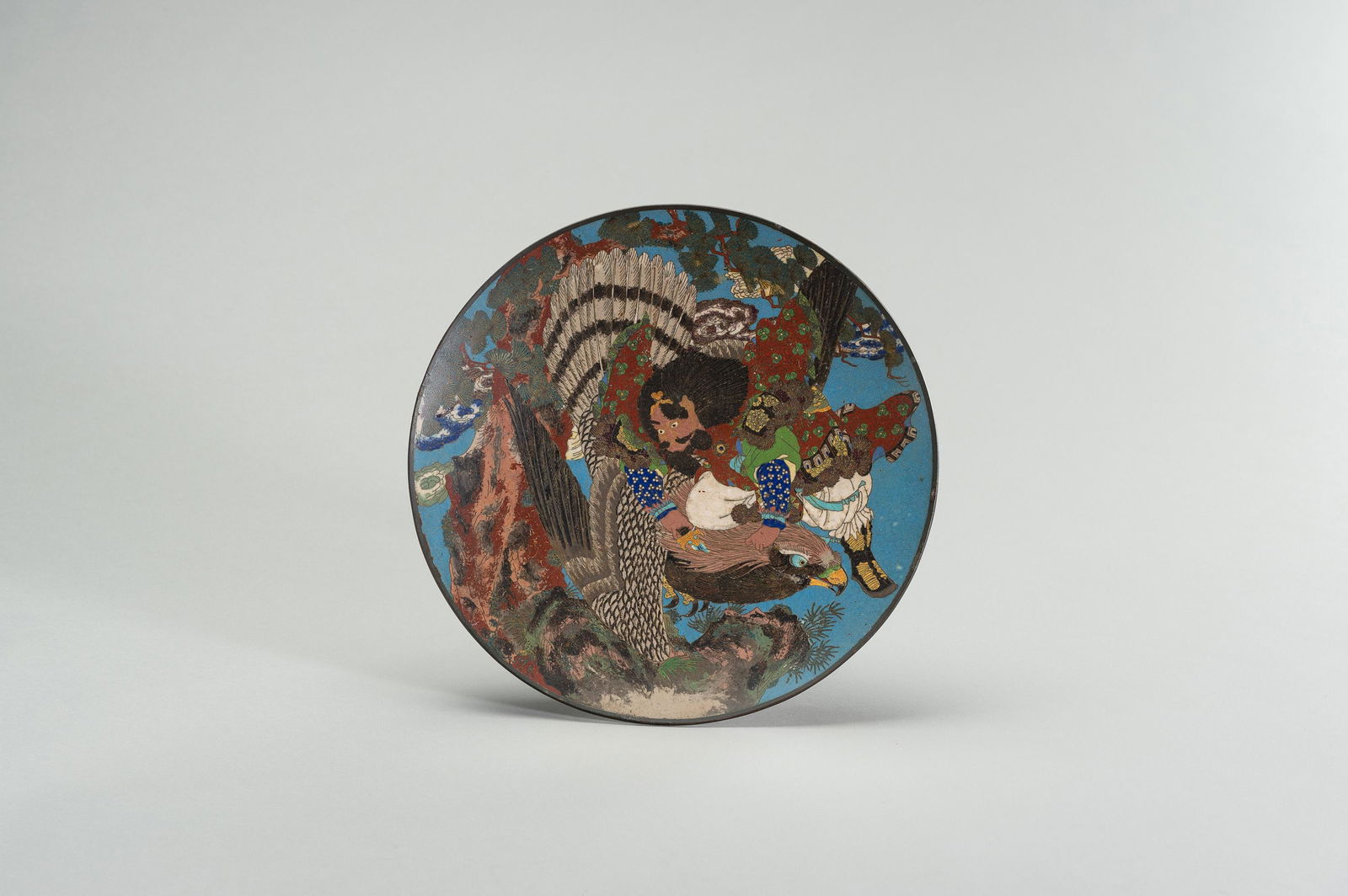 A LARGE CLOISONNÃˆ ENAMEL PLATE WITH FIGURAL DÃ‰COR (1 of 7)