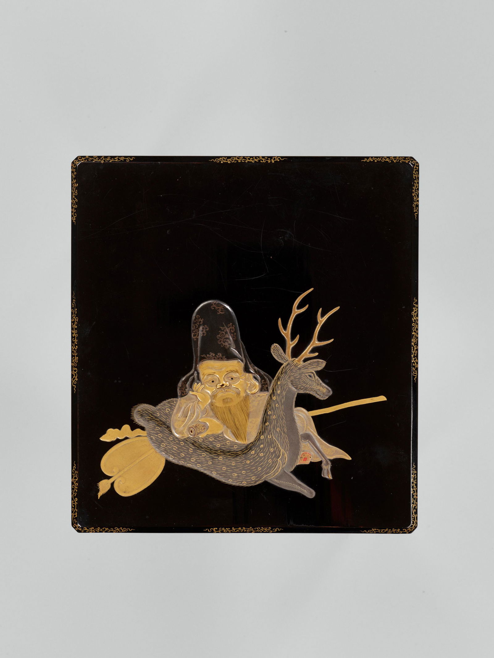A LACQUER SUZURIBAKO WITH JUROJIN AND DEER (1 of 14)
