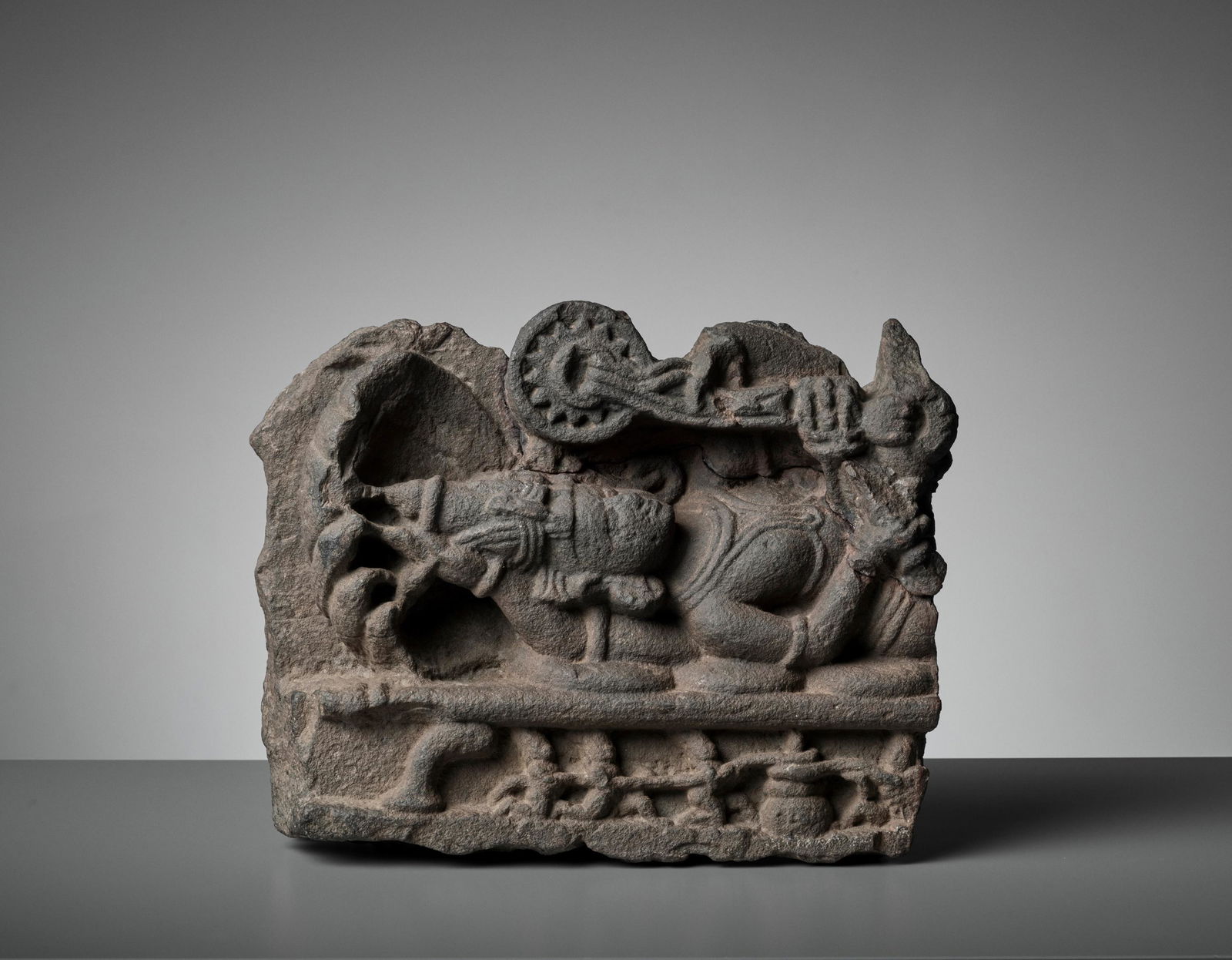 A STONE STELE OF VISHNU RESTING ON SHESHA, PALA (1 of 8)